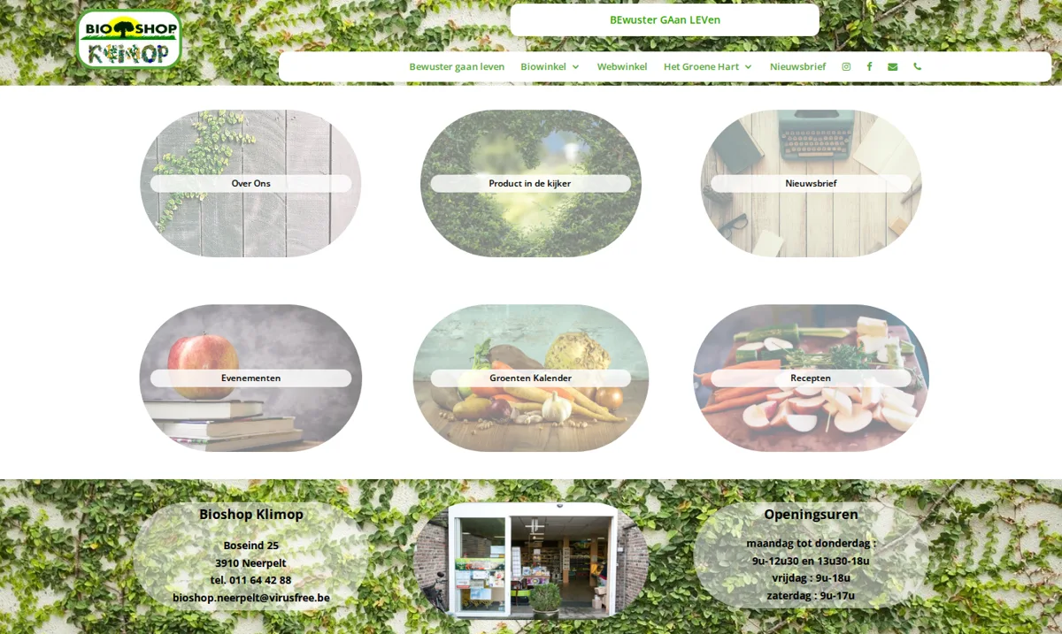 Website van Bioshop Klimop